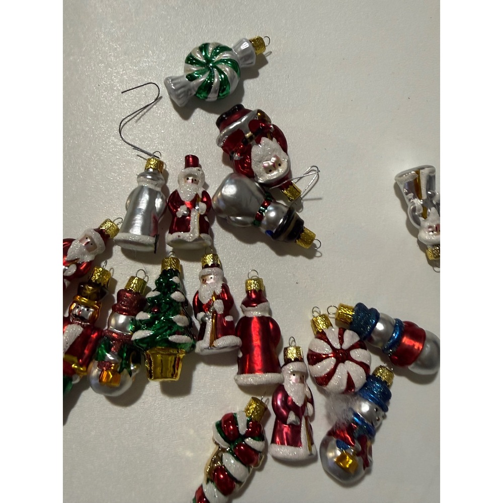 Miniature Glass Christmas Ornaments Set Santa Snowman Nutcracker Candy Tree 15pc